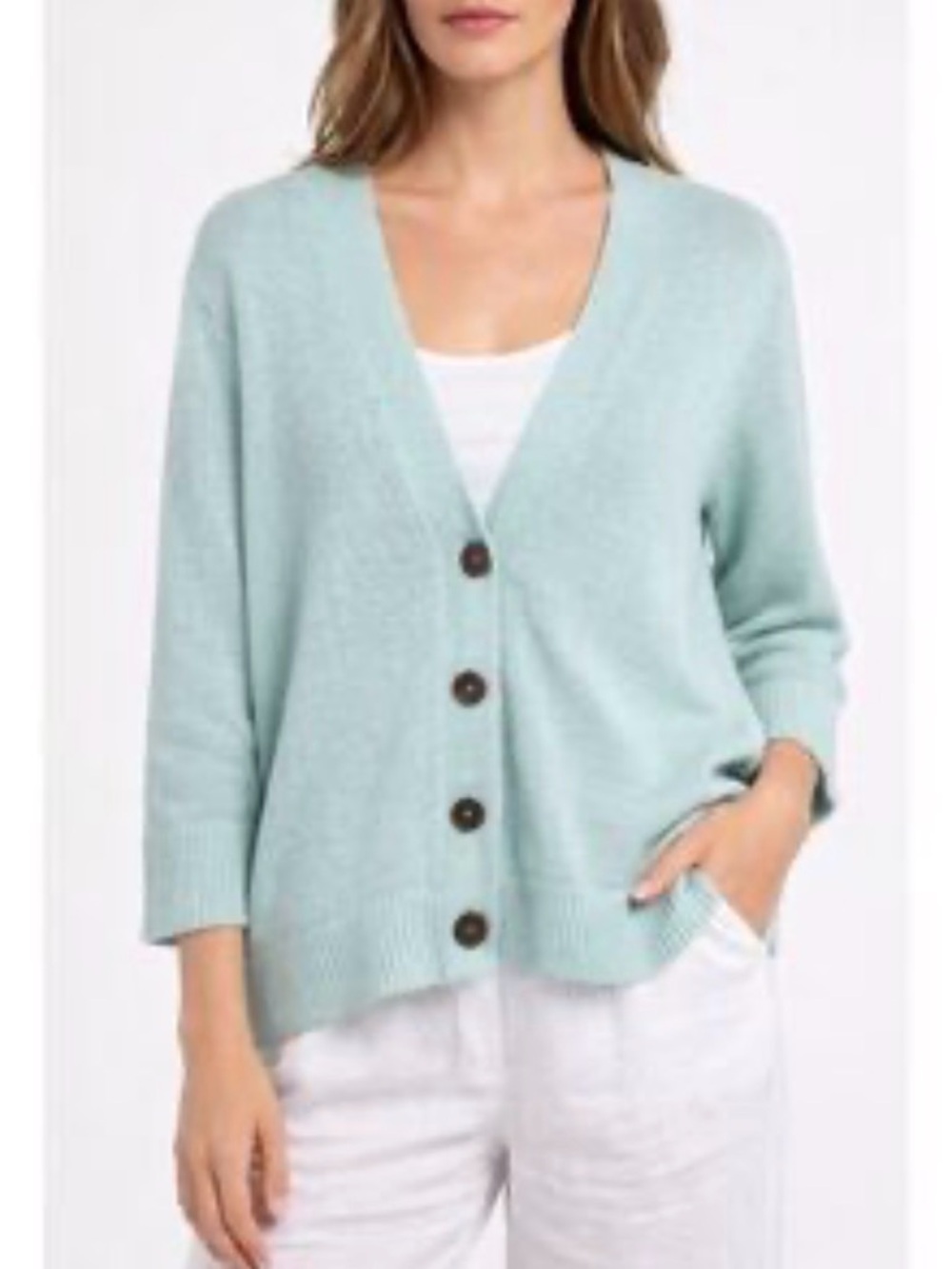 J. Jill Mint Green V-Neck Button Cardigan